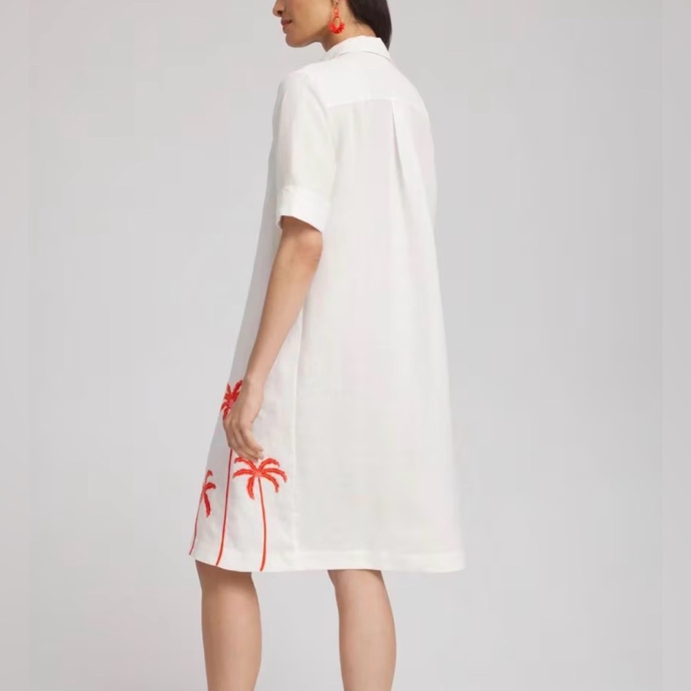 Chico's Linen Embroidered Palms Dress. - Picture 2 of 8